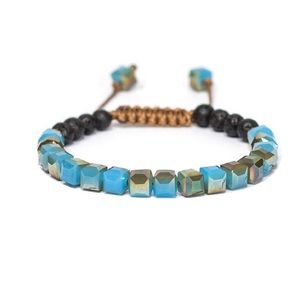 Adjustable Bracelet w/Glass & Lava Beads - wearable essential oil diffuser